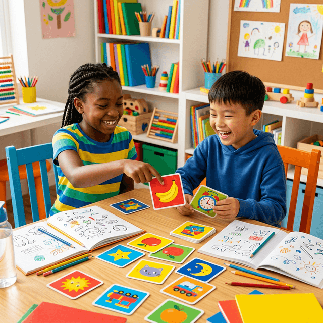 أطفال سعداء يتعلمون بتدريب الذاكرة